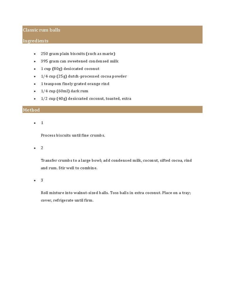 Classic Rum Balls PDF Food And Drink Preparation Cuisine