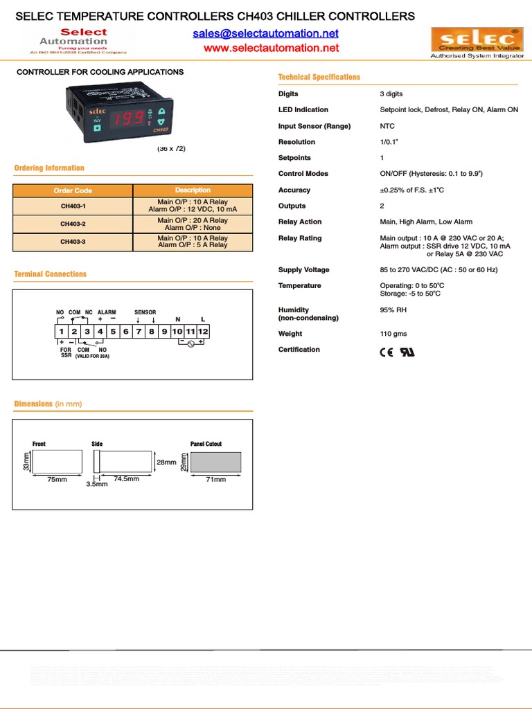 CH403 Cooling Controllers | PDF | Relay | Sensor