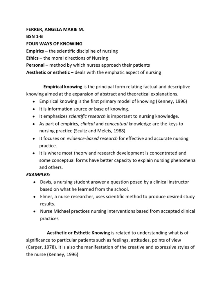 4 Ways Of Knowing Nursing Scientific Method
