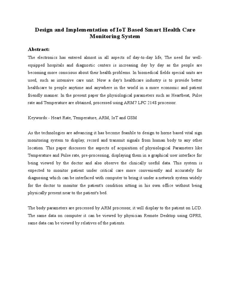 Design and Implementation of Iot Based Smart Health Care Monitoring ...