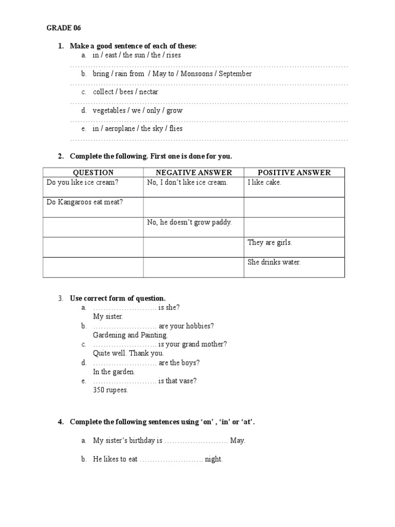 Make A Good Sentence of Each of These Grade 06 PDF Linguistic Typology Linguistics