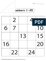 Numbers 1-25 Missing Numbers Worksheet Template PDF
