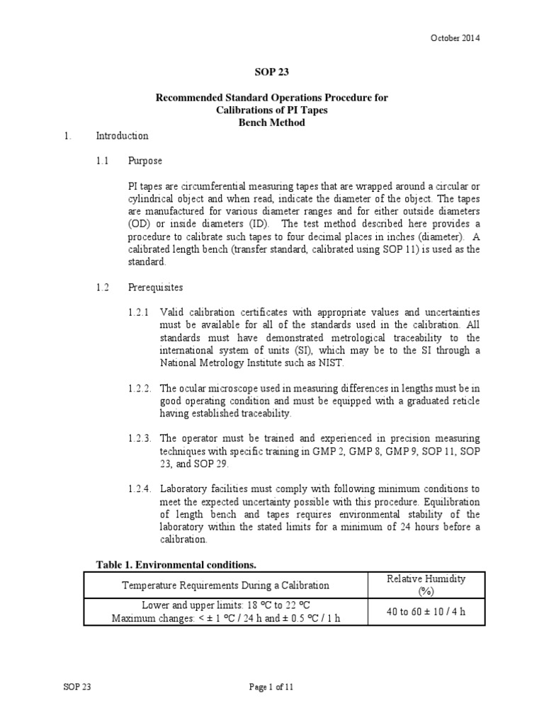 Pi Tape Calibration Procedure PDF Calibration Uncertainty
