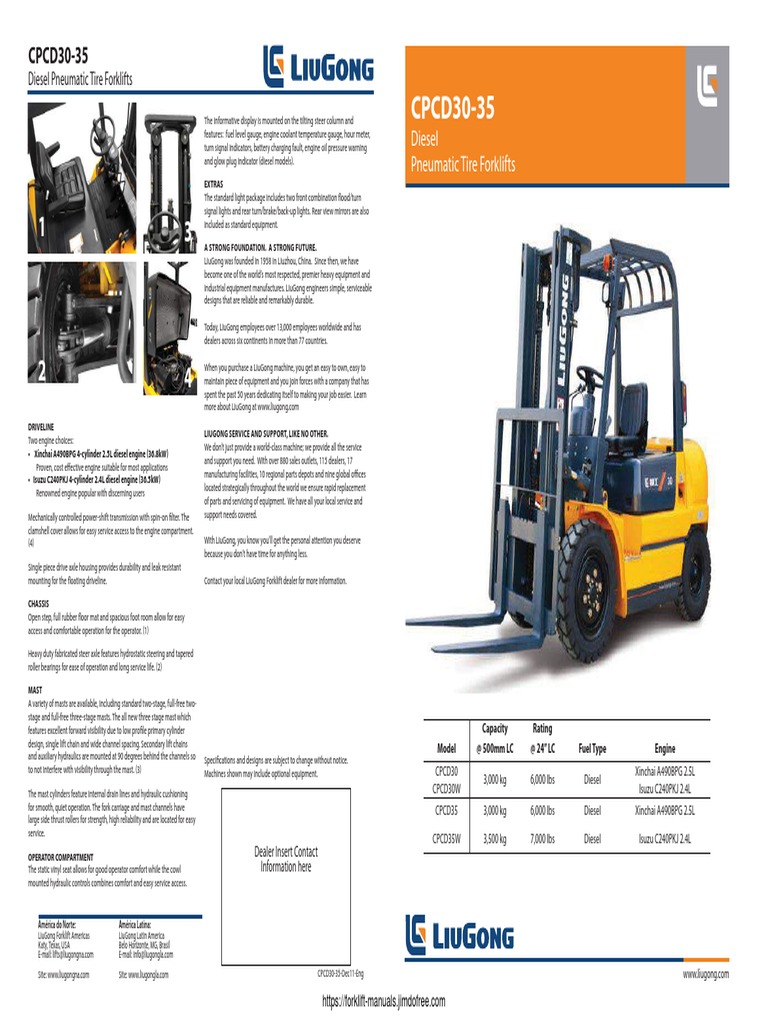 LiuGong CPCD3035 Forklift Brochure PDF Tire Engines