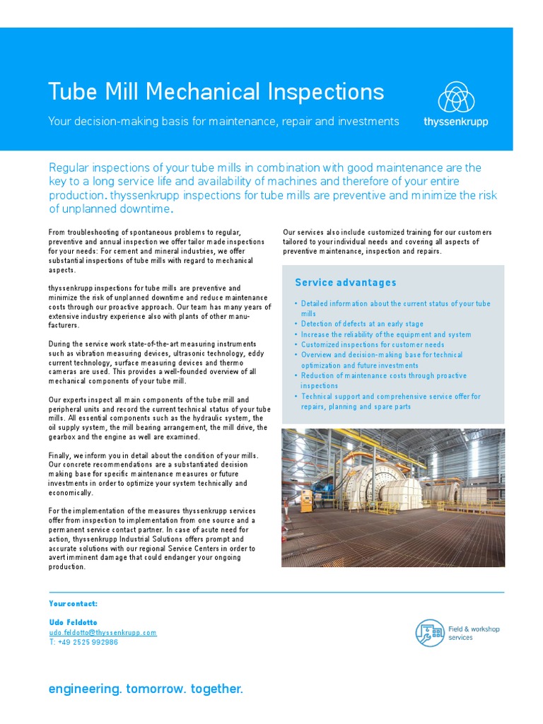 Tube Mill Inspection & Maintenance Services | PDF | Engineering