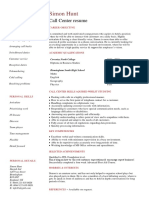 Student Call Center Resume Template PDF
