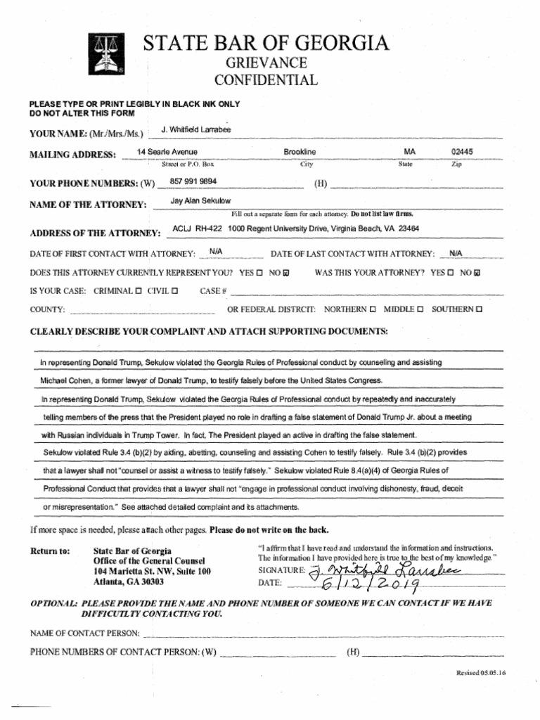 Complaint To Bar Against Jay Sekulow PDF Donald Trump