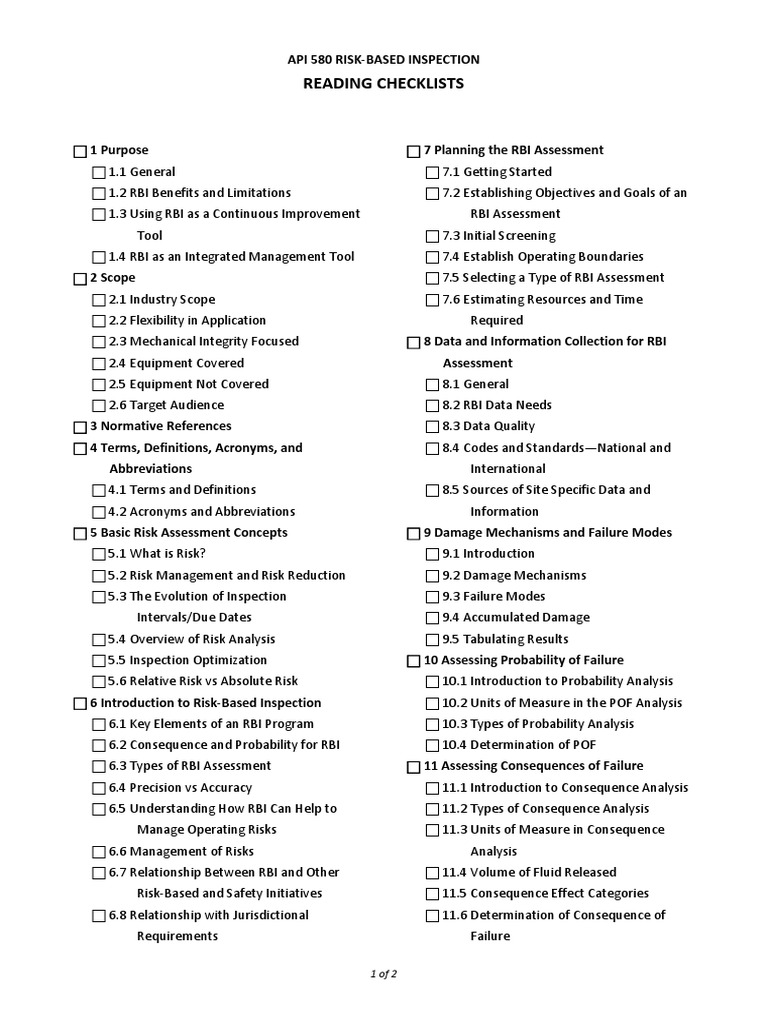 API 580 Reading Checklist | PDF | Risk | Risk Management