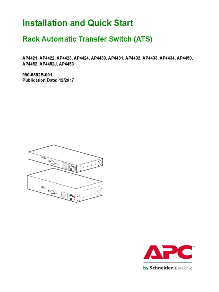 Installation and Quick Start: Rack Automatic Transfer Switch (ATS ...