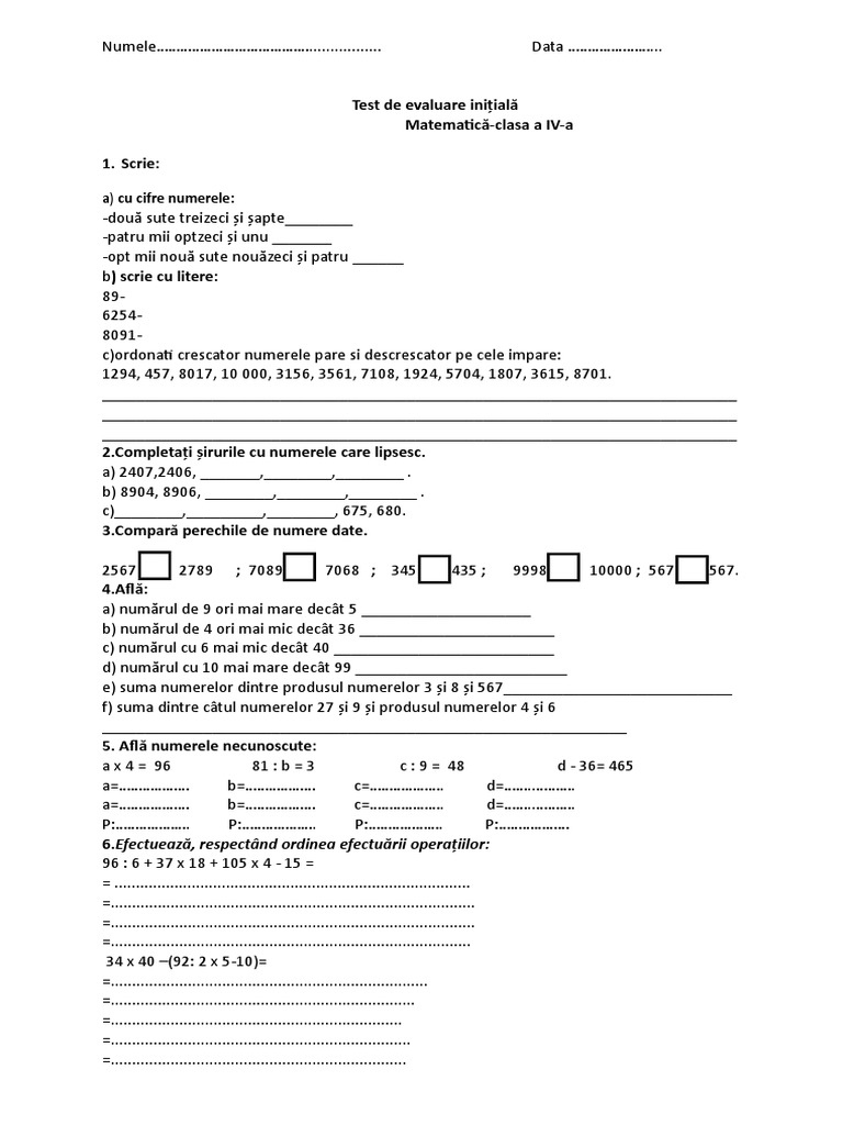 0 1 Test Initial Matematica | PDF