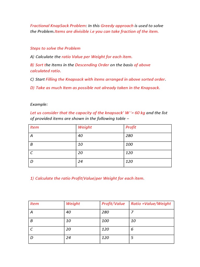 Fractional KnapSack Problem | PDF | Applied Mathematics | Algorithms