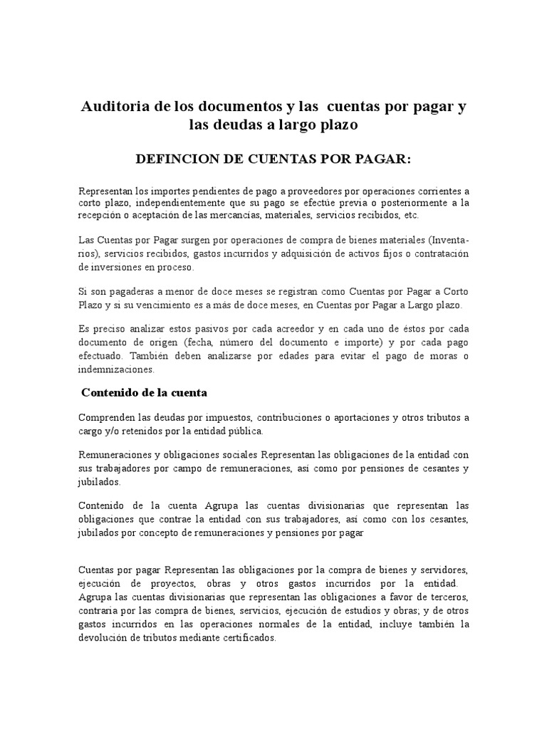 Auditoría de Cuentas por Pagar a Corto Plazo | PDF | Contabilidad ...