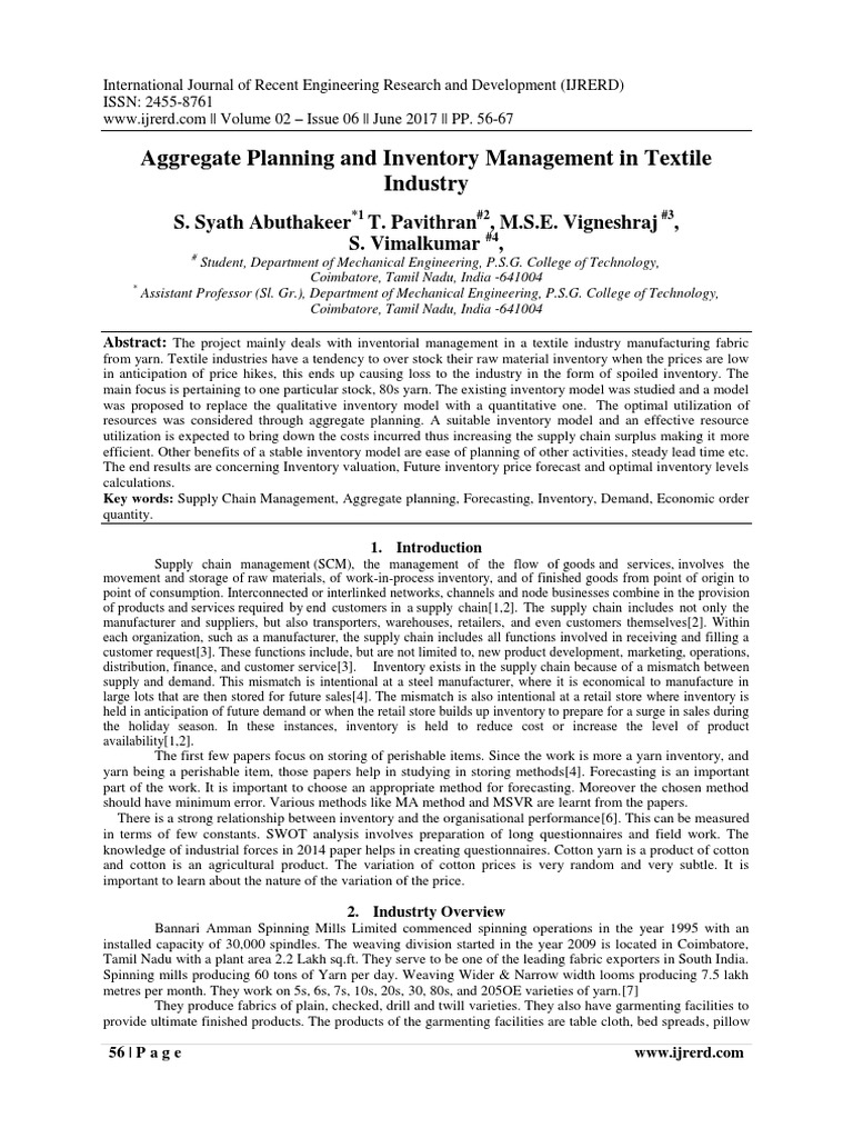 Aggregate Planning Textile Industry PDF | PDF | Forecasting | Inventory