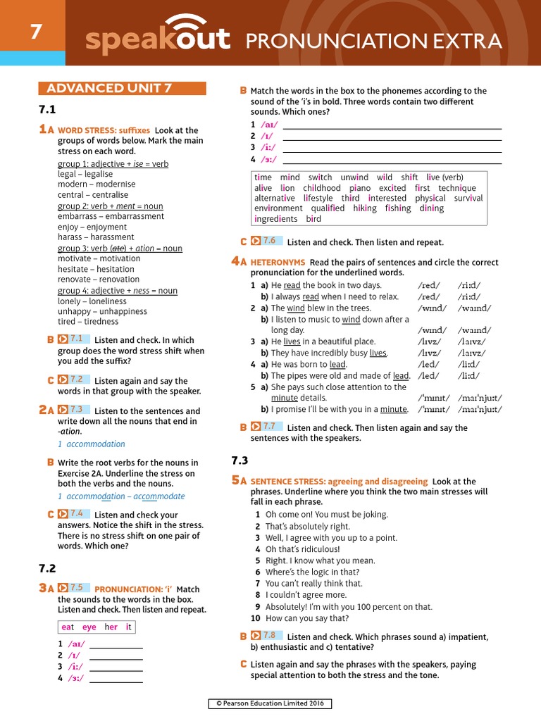 Speakout Pronunciation Extra Advanced Unit 7 | PDF | Stress ...