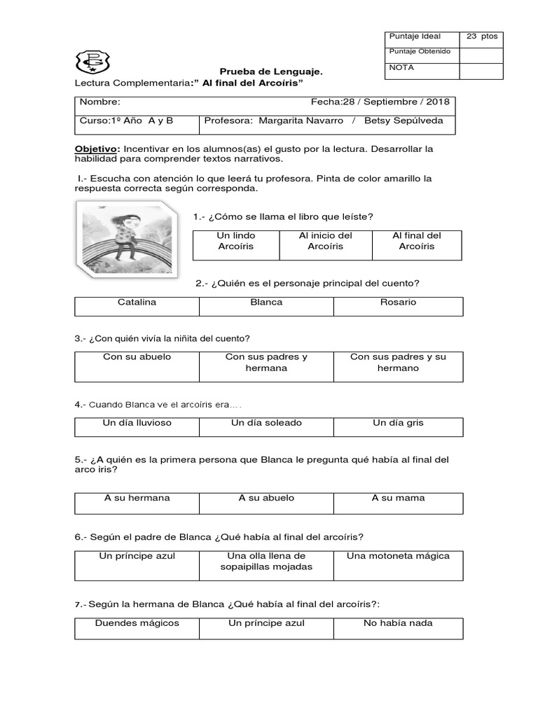 Prueba Al Final Del Arcoiris Septiembre | PDF