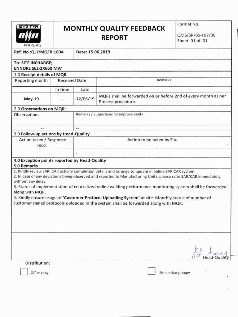 Monthly Quality Report Format | PDF | Business