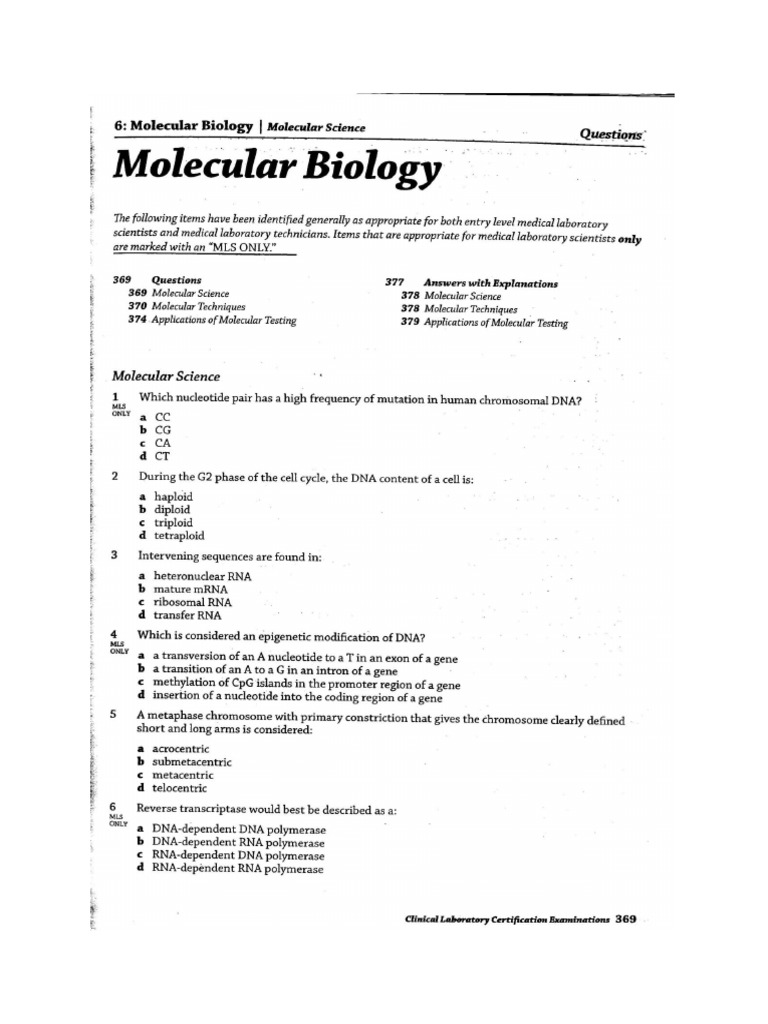 Molecular Biology MCQs PDF