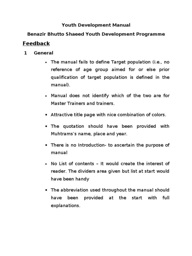 Youth Development Manual Feedback Guide | PDF | Interview | Cognition