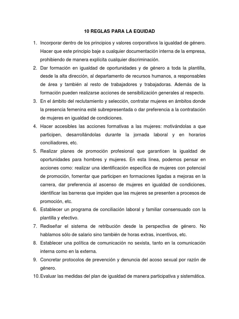 10 Reglas para la Equidad de Género | PDF | Crecimiento personal y ...