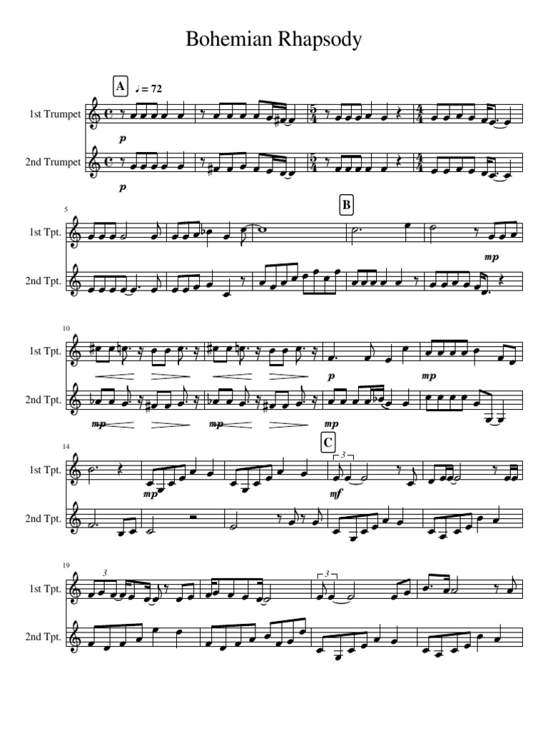 Bohemian Rhapsody Trumpet Sheet Music | PDF