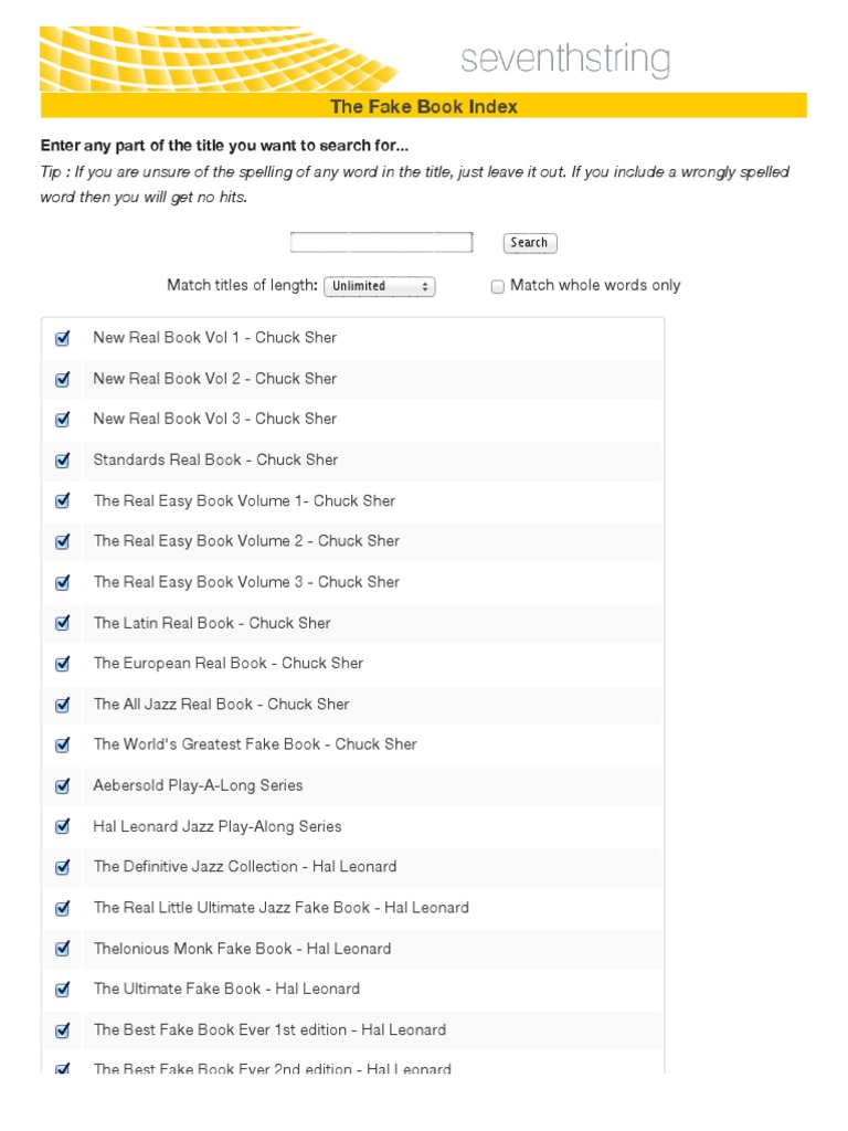 The Fake Book Index Match Titles of Length Match Whole Words Only