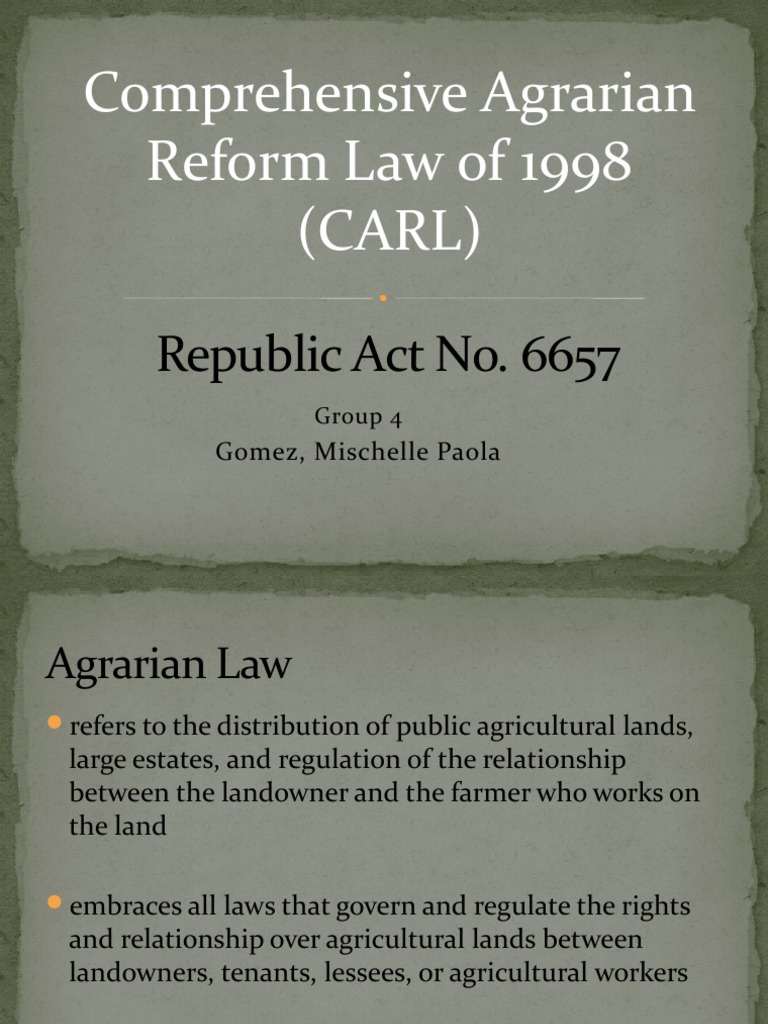 Comprehensive Agrarian Reform Law of 1998 (CARL) : Republic Act No ...