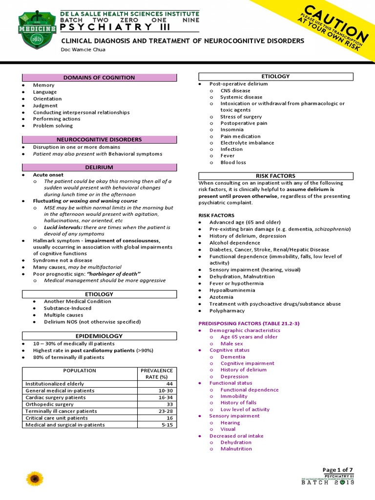 Understanding Delirium in Neurocognitive Disorders | PDF | Amnesia ...