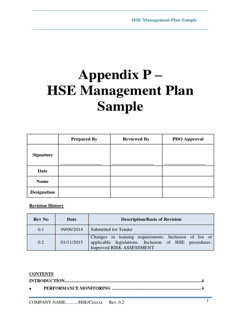 Appendix P HSE Management Plan Occupational Safety And Health Personal Protective Equipment