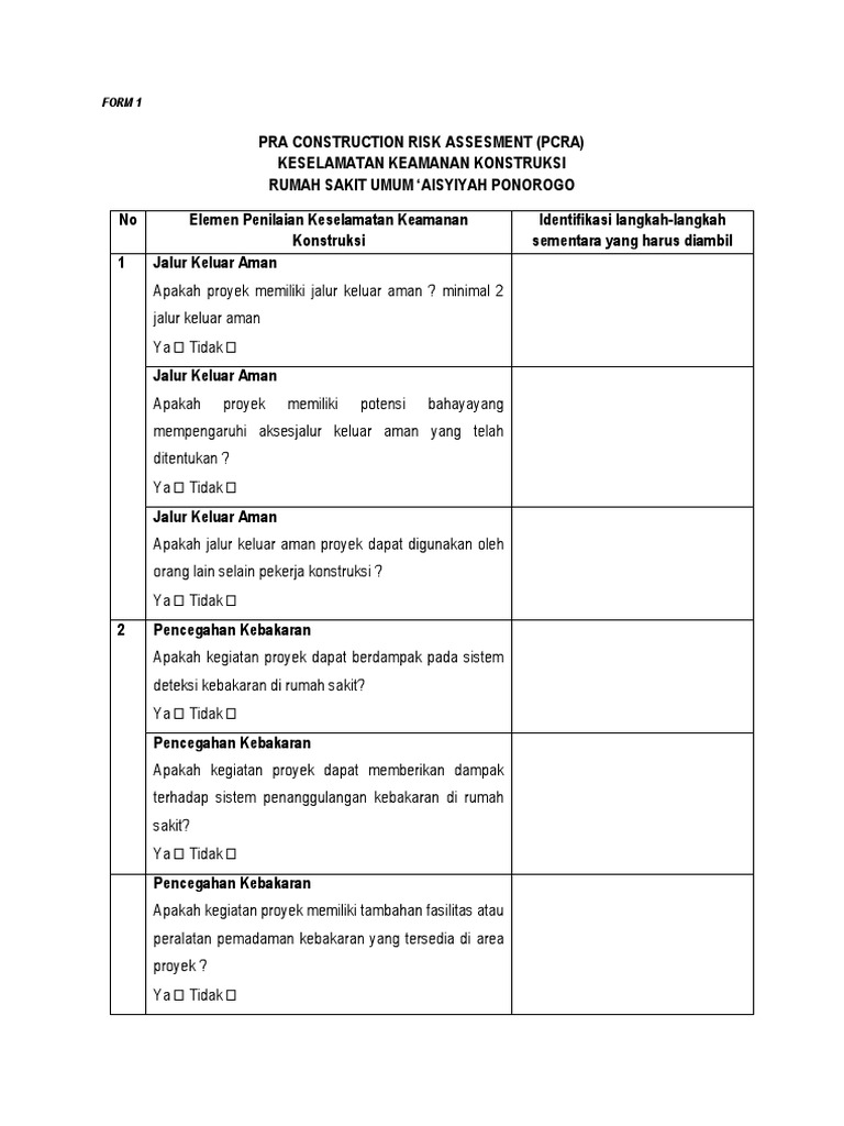 Penilaian Risiko Konstruksi Rumah Sakit | PDF | Teknologi & Rekayasa