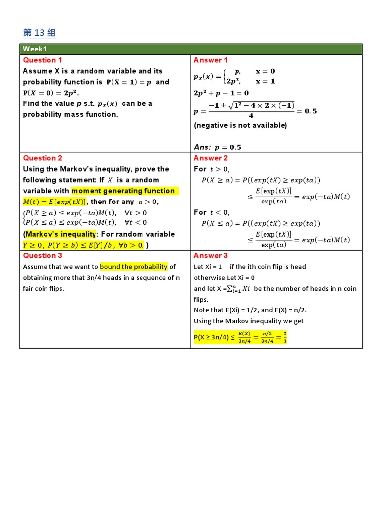 Answer 1: Week1 | PDF | Random Variable | Statistics