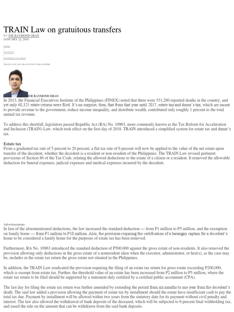 An Overview of the Changes to Estate Tax and Donor's Tax Under the