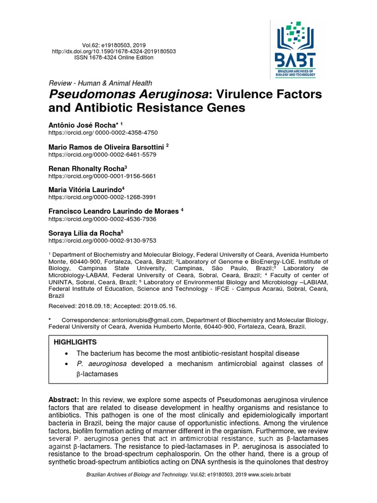 Pseudomonas Aeruginosa: Virulence Factors: and Antibiotic Resistance ...
