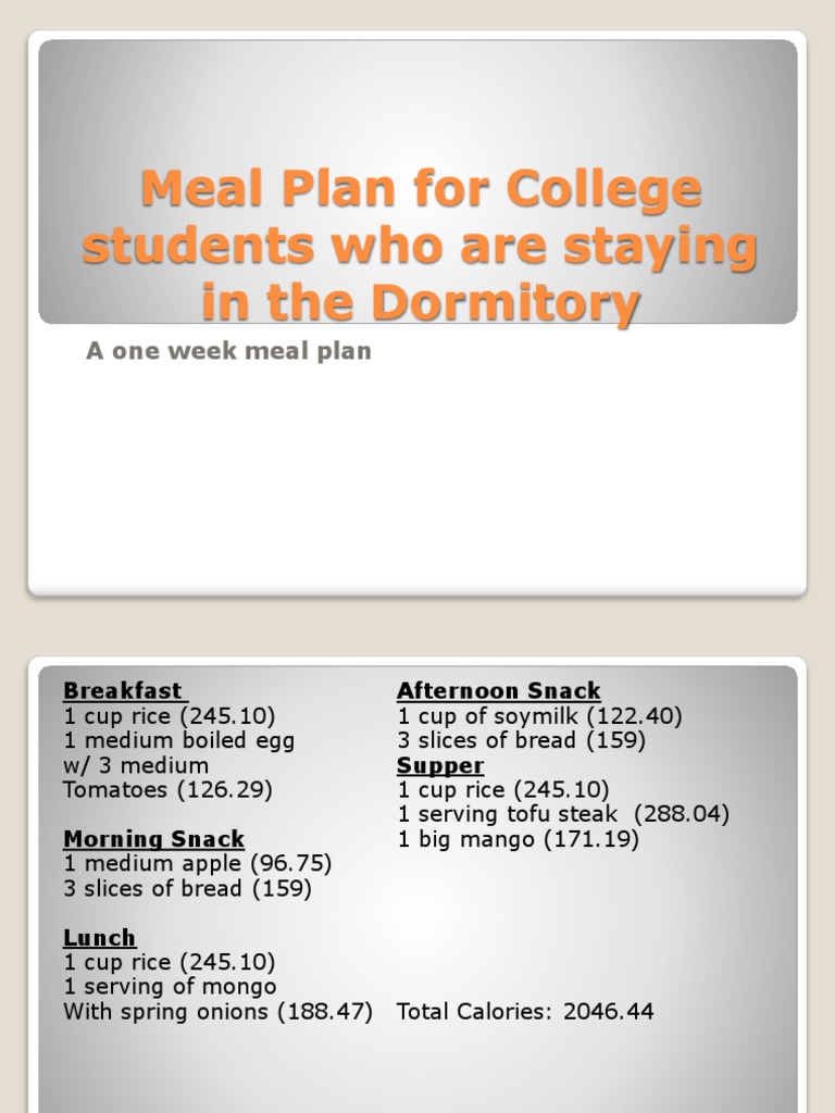 Meal Plan For College Students Who Dorm PDF Lunch Cuisine