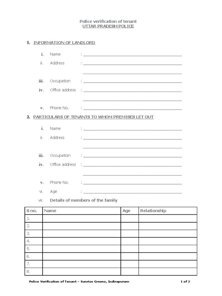 Police Verification Form For Tenants | PDF | Document | Authentication