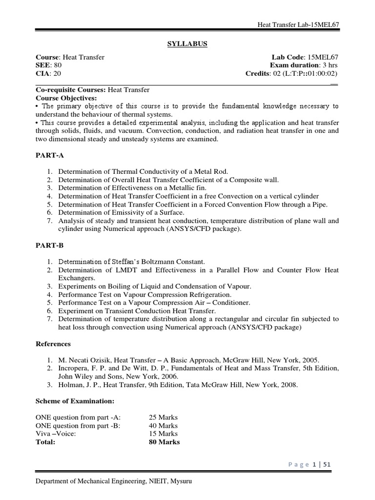 HMT Lab Manual Vtu PDF Heat Transfer Heat Exchanger