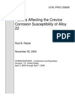 Factors Affecting The Crevice Corrosion Susceptibility of Alloy 22