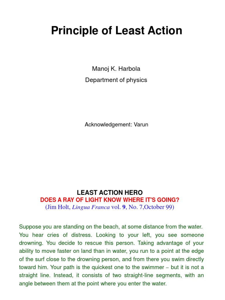 Principle of Least Action The Path of Light PDF Light Classical