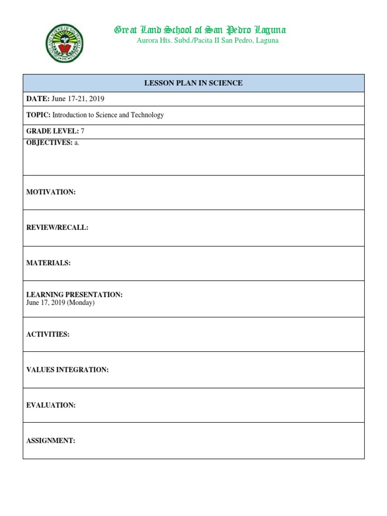 Grade 7 Science Lesson Plan | PDF | Lesson Plan | Education Theory
