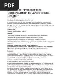 Chapter 1 Summary of An Introduction To Sociolinguistics (Janet Holmes)