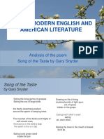 Hxe 110 Modern English and American Literature: Analysis of The Poem Song of The Taste by Gary Snyder