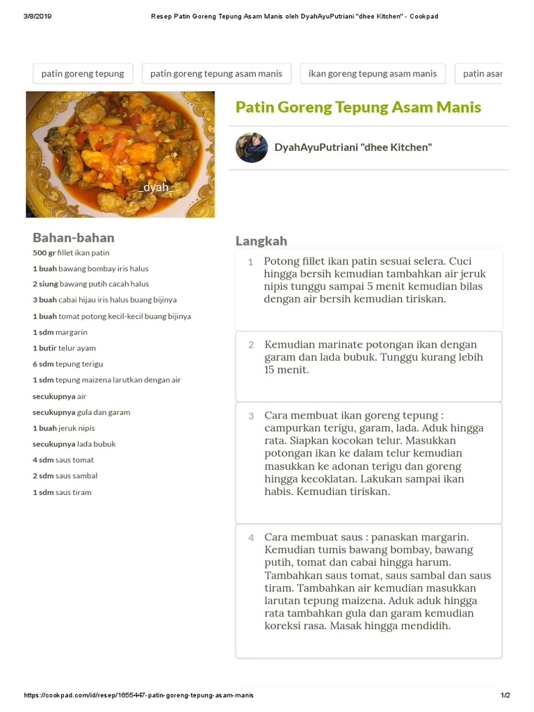 Resep Patin Goreng Tepung Asam Manis Oleh