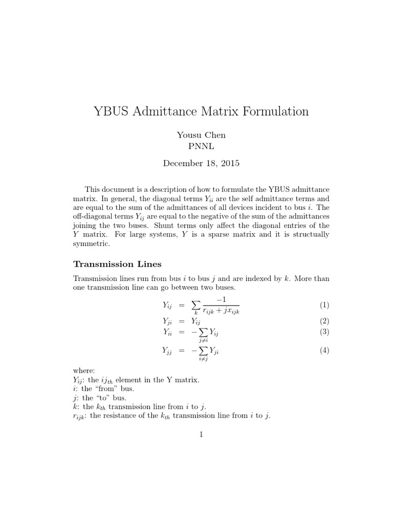 YBUS Matrix Formulation Guide | PDF | Matrix (Mathematics ...