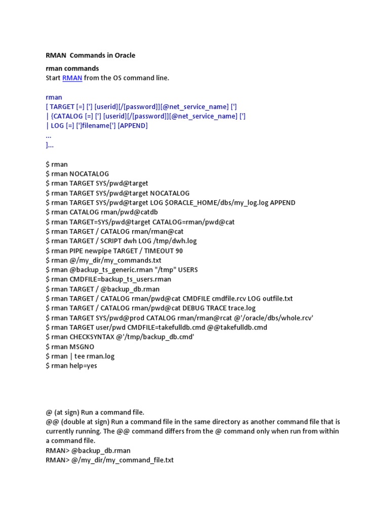 Rman CMD | PDF | Oracle Database | Backup