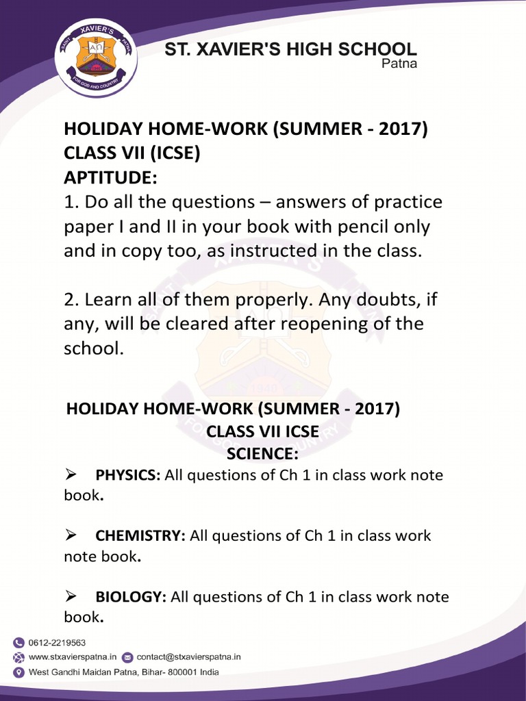 MGPS Class VII Holiday Homework 2025 | PDF