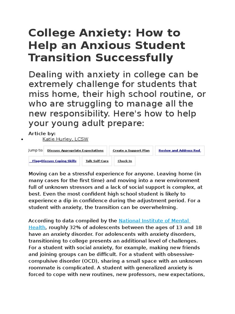 College Anxiety How To Help An Anxious Student Transition Successfully