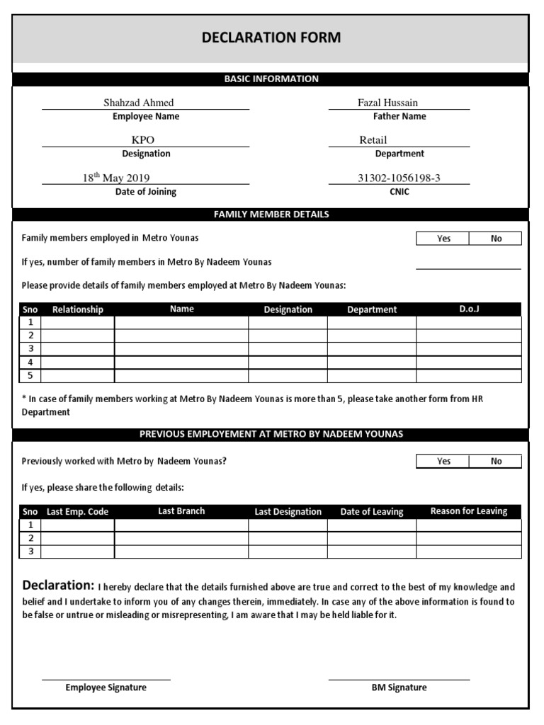 Changed Decalaration Form | PDF