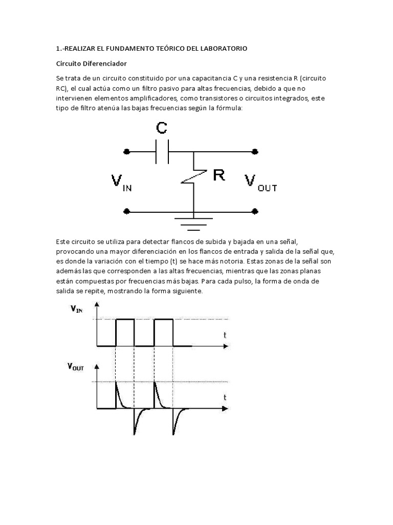 Circuitos Integradores y Derivadores RC | PDF | Filtro electronico ...