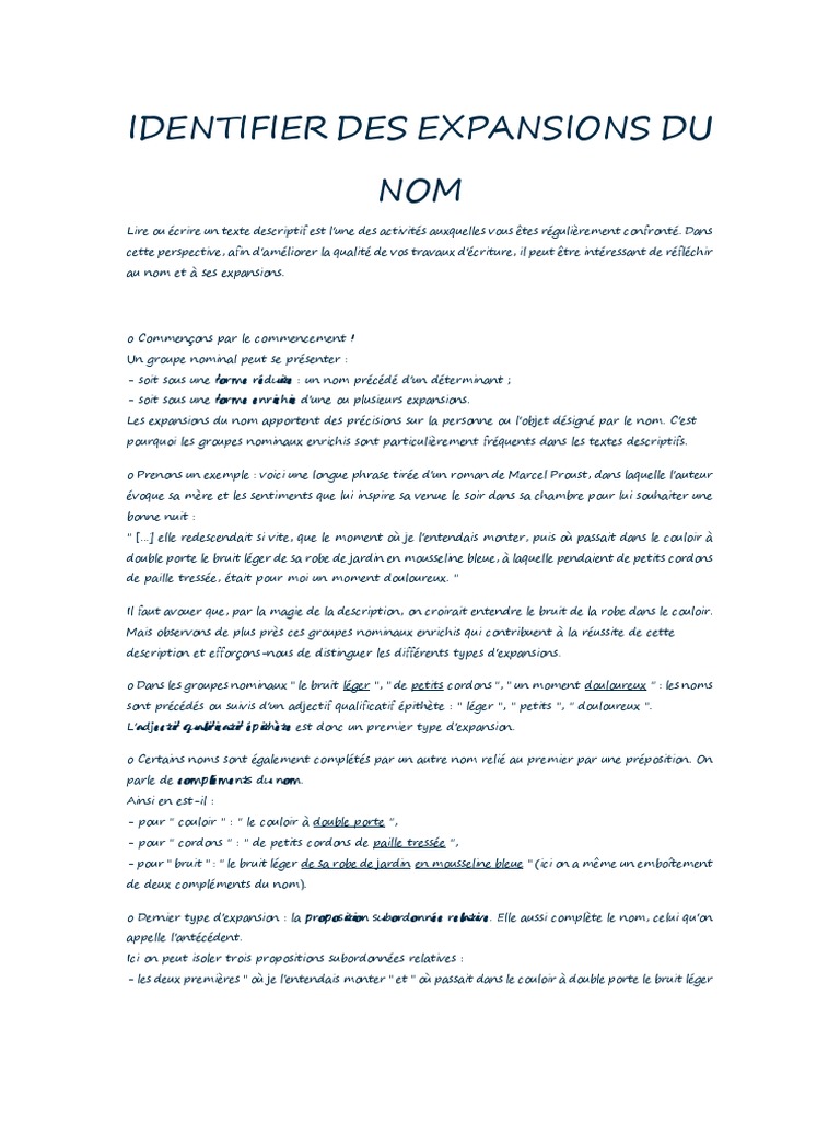 Les Expansions Du Nom Exercices Pdf Collège Identifier Des Expansions Du Nom | PDF | Clause | Syntaxe