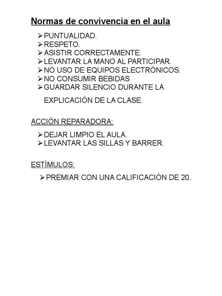 Normas de Convivencia en El Aula | PDF