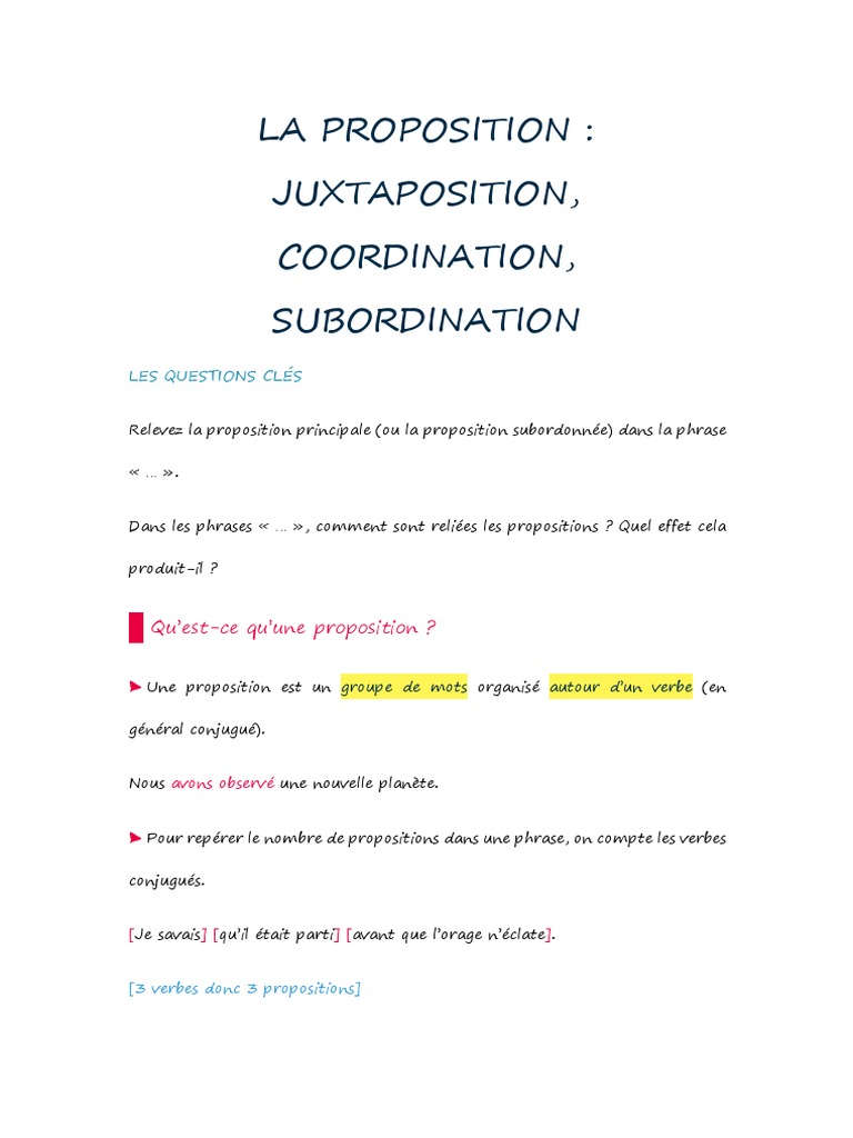 Exercice Phrase Complexe Juxtaposition Coordination Subordination La Proposition - Juxtaposition, Coordination, Subordination PDF | PDF |  Clause | Phrase